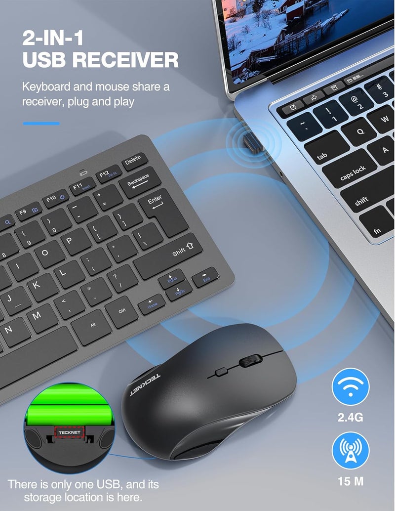TECKNET Wireless Keyboard and Mouse Combo, Mini Cordless Computer Keyboard and Mouse Set 2.4GHz, Silent Adjustable 1600 DPI, Quiet Click, Lag-Free for Computer, Laptop, PC, Windows, Mac, Chrome OS(GS) - Image 2